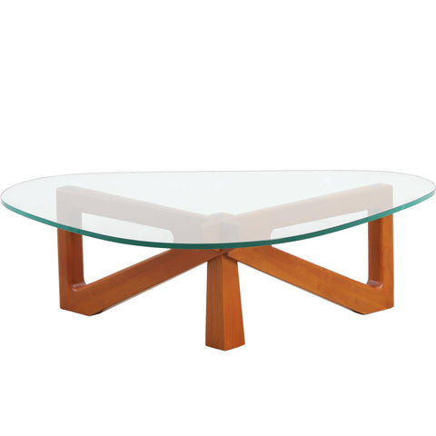 Imperial Triangular Coffee Table with a Glass Tabletop and Wood Base