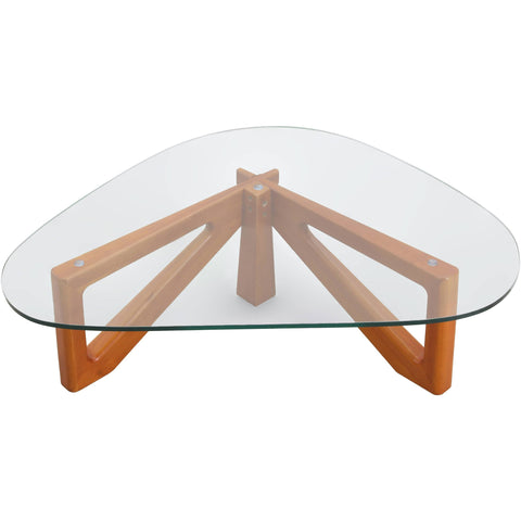 Imperial Triangular Coffee Table with a Glass Tabletop and Wood Base