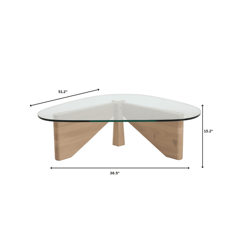 Imperial Triangular Coffee Table with a Glass Tabletop and Wood Base