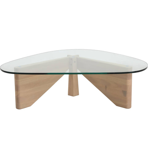 Imperial Triangular Coffee Table with a Glass Tabletop and Wood Base