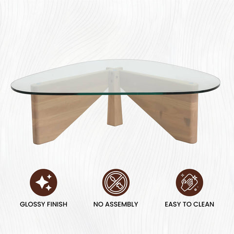 Imperial Triangular Coffee Table with a Glass Tabletop and Wood Base