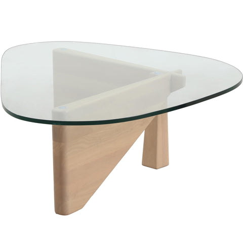 Imperial Triangular Coffee Table with a Glass Tabletop and Wood Base