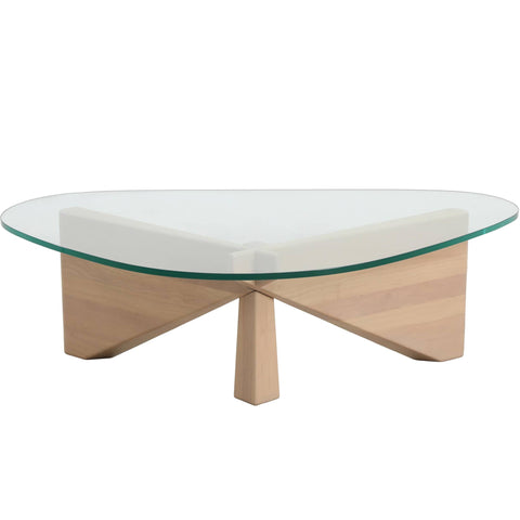 Imperial Triangular Coffee Table with a Glass Tabletop and Wood Base