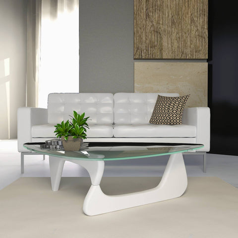 Imperial Triangular Coffee Table with a Glass Tabletop and Wood Base