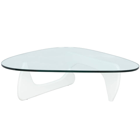 Imperial Triangular Coffee Table with a Glass Tabletop and Wood Base