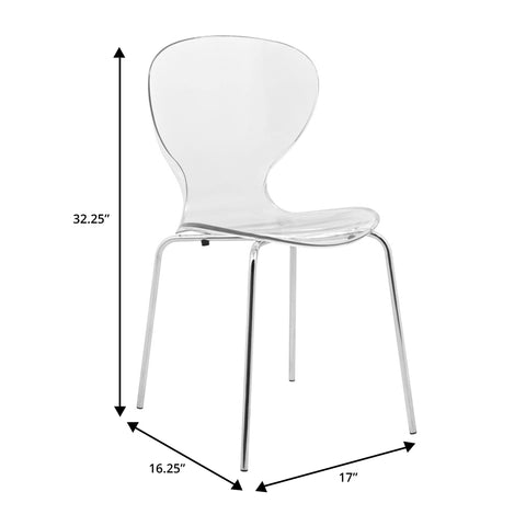 LeisureMod Bristol 5-Piece Dining Set Round White MDF Dining Table and 4 Acrylic Dining Chairs with Chrome Legs