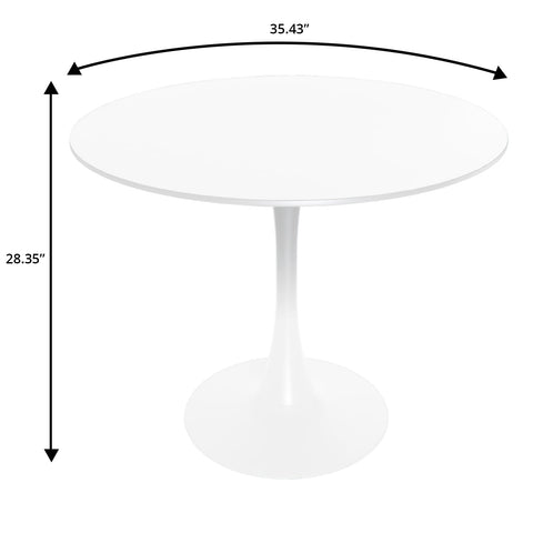 LeisureMod Bristol 5-Piece Dining Set Round White MDF Dining Table and 4 Acrylic Dining Chairs with Chrome Legs