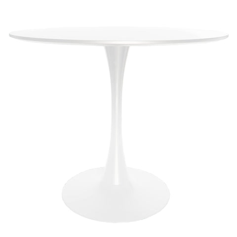 LeisureMod 5-Piece Dining Set Round White MDF Table and 4 Acrylic Chairs with White Base