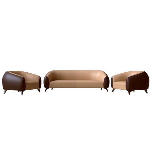 Opula 3-Piece Leather Sofa Set with Solid Wood Frame and Stainless Steel Legs