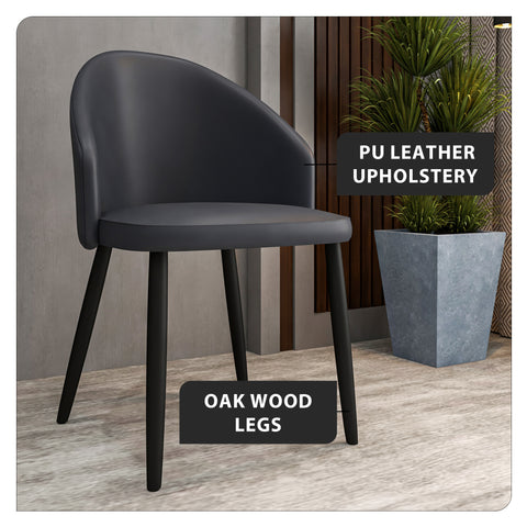 Paradiso Dining Chairs Leather Seat and Curved Back with Oak Wood Legs Set of 4