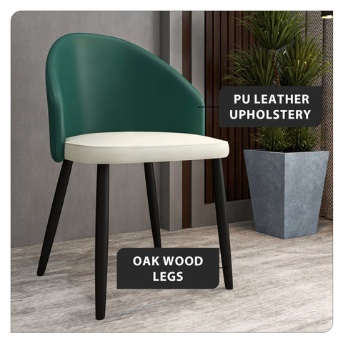 Paradiso Dining Chairs Leather Seat and Curved Back with Oak Wood Legs Set of 4