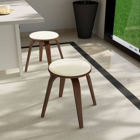 Pelya Mordern Wooden Dining Stool With Walnut Color Frame