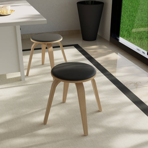 Pelya Mordern Wooden Dining Stool With Walnut Color Frame