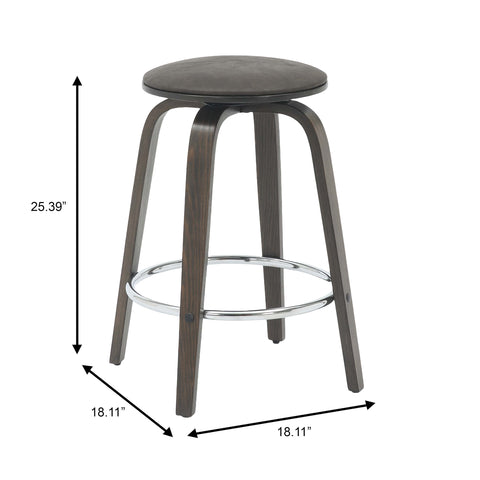 Pelya Modern Swivel Counter Stool Upholstered in Leather With Chrome Iron Footrest