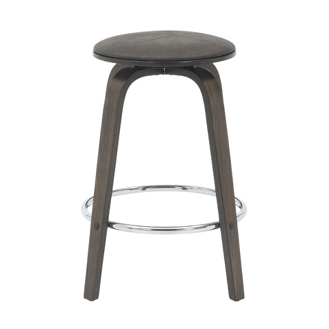 Pelya Modern Swivel Counter Stool Upholstered in Leather With Chrome Iron Footrest