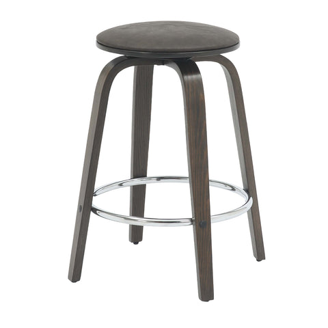 Pelya Modern Swivel Counter Stool Upholstered in Leather With Chrome Iron Footrest