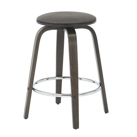 Pelya Modern Swivel Counter Stool Upholstered in Leather With Chrome Iron Footrest