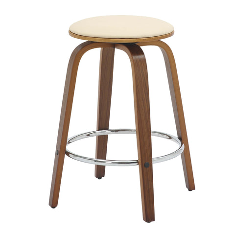 Pelya Modern Swivel Counter Stool Upholstered in Leather With Chrome Iron Footrest