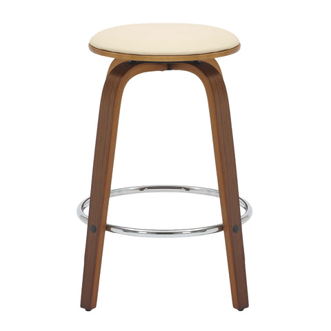 Pelya Modern Swivel Counter Stool Upholstered in Leather With Chrome Iron Footrest