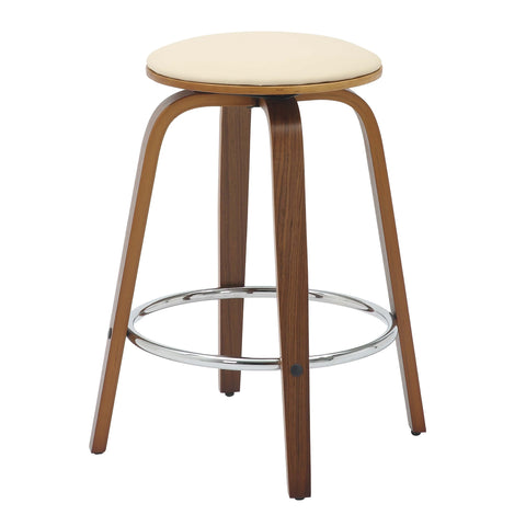 Pelya Modern Swivel Counter Stool Upholstered in Leather With Chrome Iron Footrest