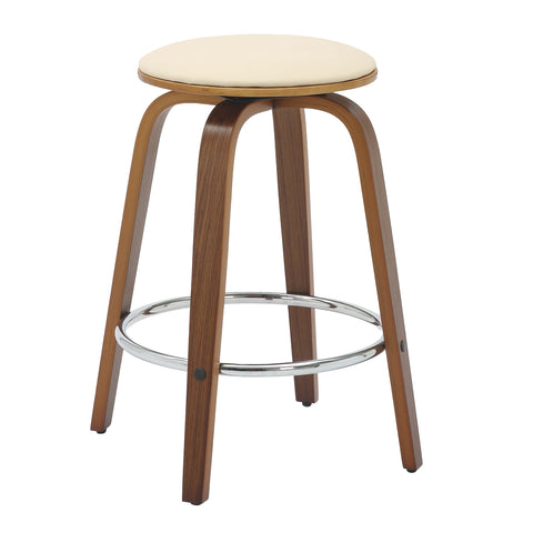 Pelya Modern Swivel Counter Stool Upholstered in Leather With Chrome Iron Footrest