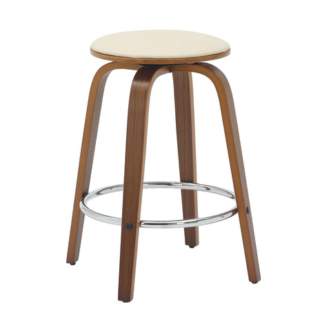 Pelya Modern Swivel Counter Stool Upholstered in Leather With Chrome Iron Footrest