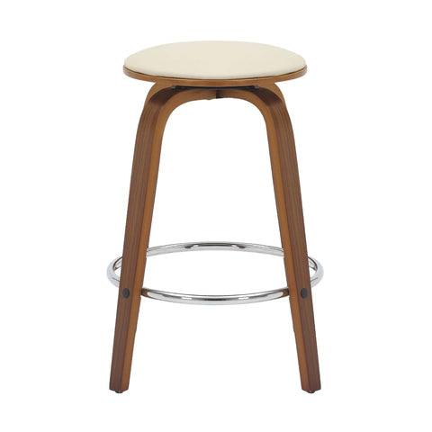 Pelya Modern Swivel Counter Stool Upholstered in Leather With Chrome Iron Footrest