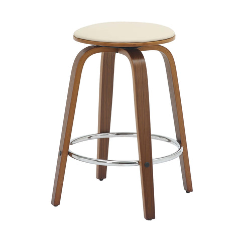 Pelya Modern Swivel Counter Stool Upholstered in Leather With Chrome Iron Footrest