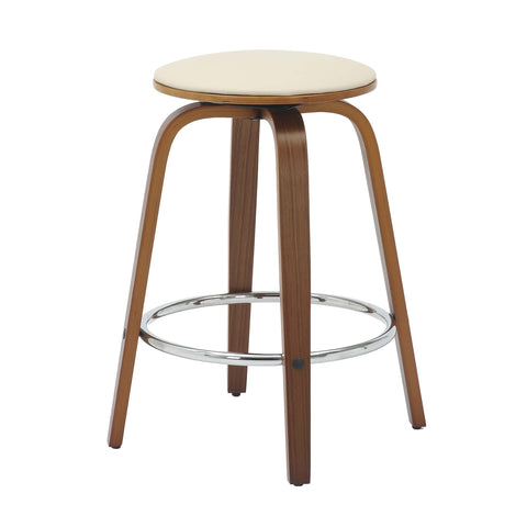 Pelya Modern Swivel Counter Stool Upholstered in Leather With Chrome Iron Footrest