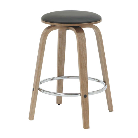 Pelya Modern Swivel Counter Stool Upholstered in Leather With Chrome Iron Footrest