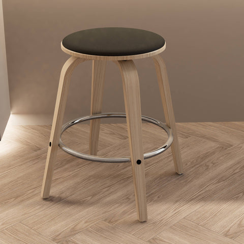 Pelya Modern Swivel Counter Stool Upholstered in Leather With Chrome Iron Footrest