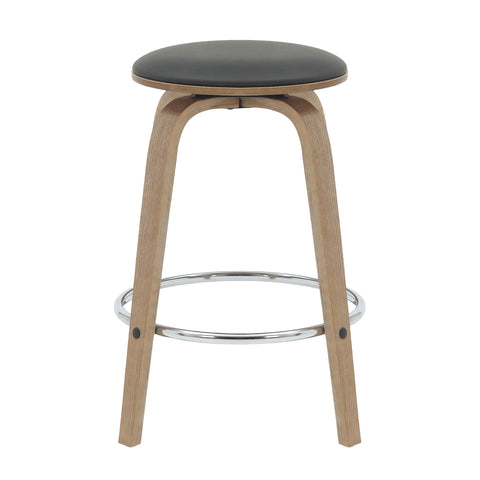 Pelya Modern Swivel Counter Stool Upholstered in Leather With Chrome Iron Footrest