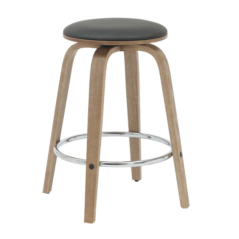 Pelya Modern Swivel Counter Stool Upholstered in Leather With Chrome Iron Footrest