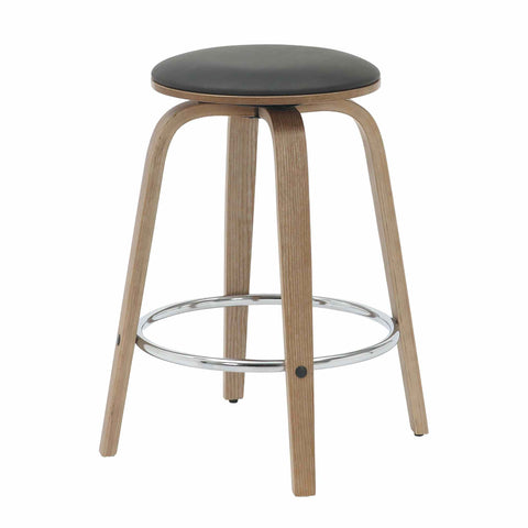 Pelya Modern Swivel Counter Stool Upholstered in Leather With Chrome Iron Footrest