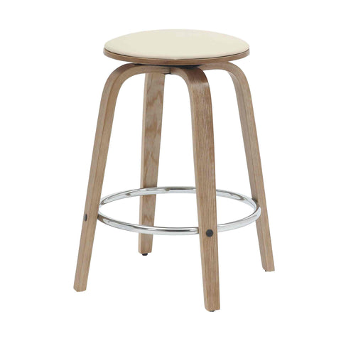 Pelya Modern Swivel Counter Stool Upholstered in Leather With Chrome Iron Footrest