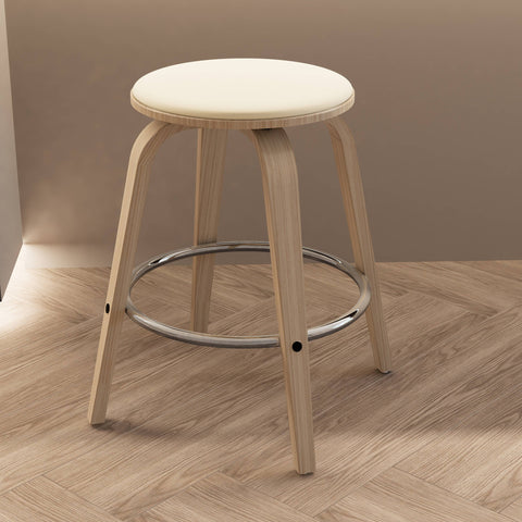 Pelya Modern Swivel Counter Stool Upholstered in Leather With Chrome Iron Footrest