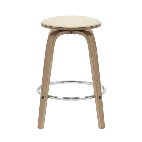 Pelya Modern Swivel Counter Stool Upholstered in Leather With Chrome Iron Footrest