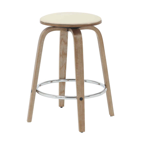 Pelya Modern Swivel Counter Stool Upholstered in Leather With Chrome Iron Footrest