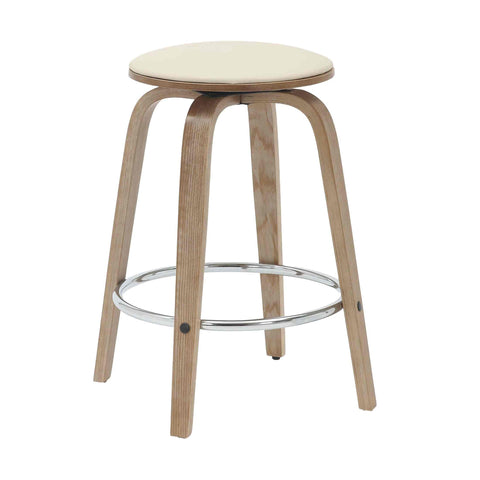 Pelya Modern Swivel Counter Stool Upholstered in Leather With Chrome Iron Footrest