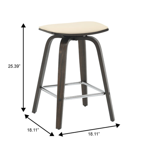 Pelya Leather Counter Stool with Square Seat and Poplar Wood Base