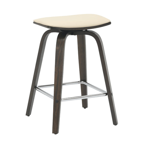 Pelya Leather Counter Stool with Square Seat and Poplar Wood Base