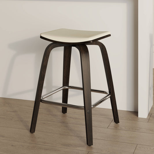 Pelya Leather Counter Stool with Square Seat and Poplar Wood Base