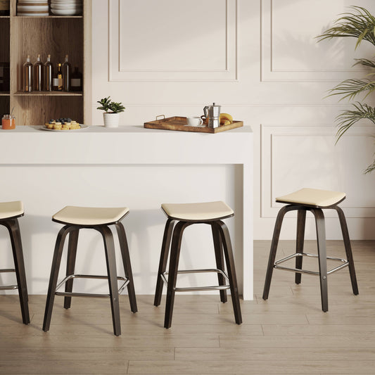 Pelya Leather Counter Stool with Square Seat and Poplar Wood Base