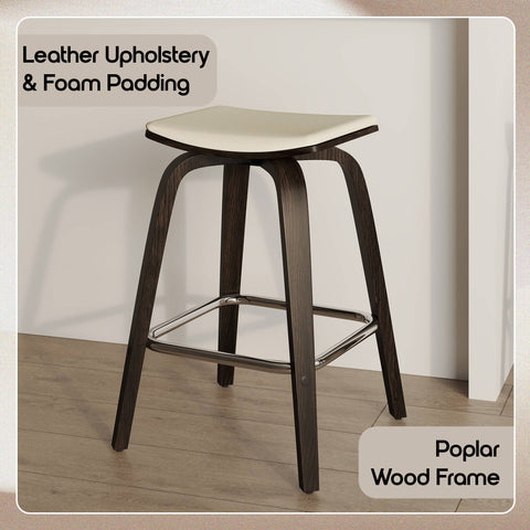 Pelya Leather Counter Stool with Square Seat and Poplar Wood Base