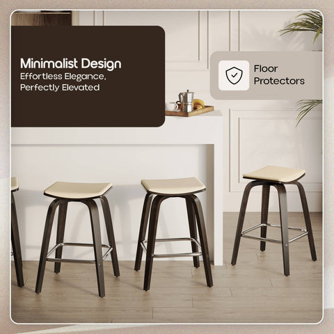 Pelya Leather Counter Stool with Square Seat and Poplar Wood Base