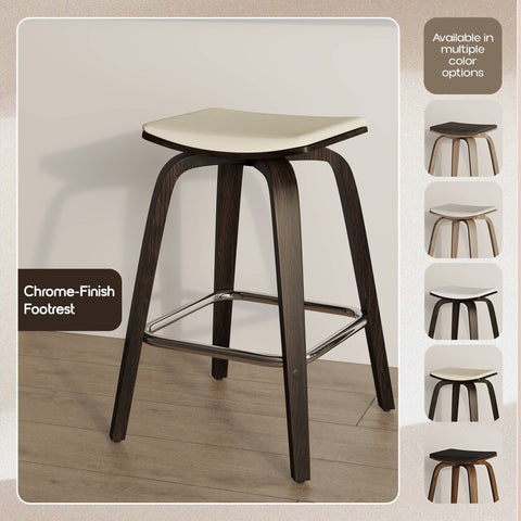 Pelya Leather Counter Stool with Square Seat and Poplar Wood Base