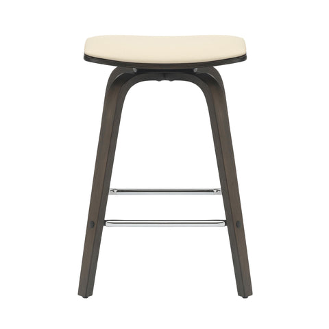 Pelya Leather Counter Stool with Square Seat and Poplar Wood Base