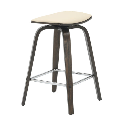 Pelya Leather Counter Stool with Square Seat and Poplar Wood Base