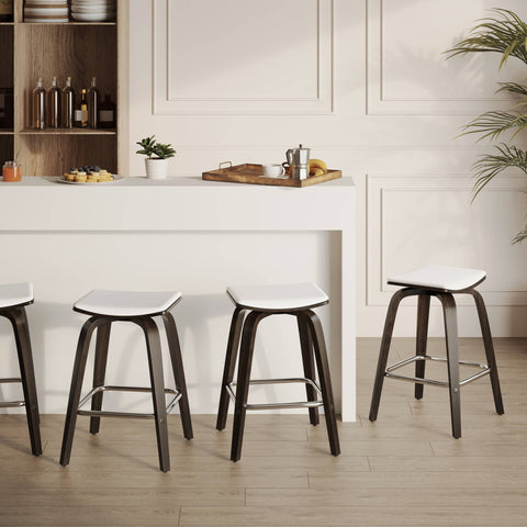 Pelya Leather Counter Stool with Square Seat and Poplar Wood Base