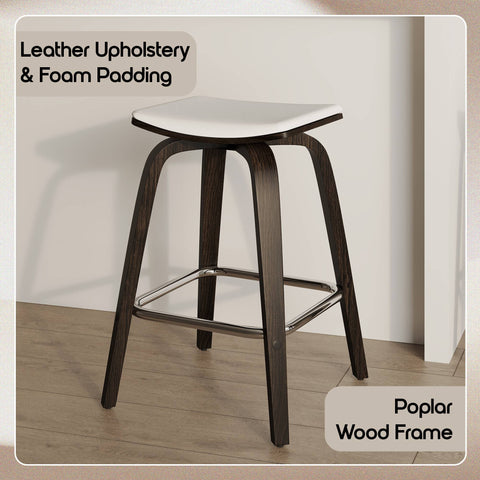 Pelya Leather Counter Stool with Square Seat and Poplar Wood Base